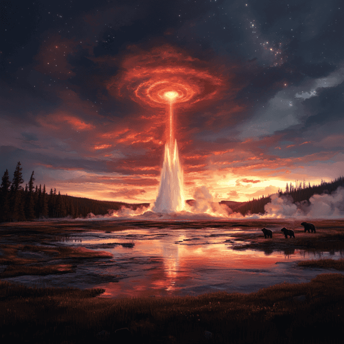 Illustration of Yellowstone National Park, a mythical realm inspired by Yellowstone National Park, central to folklore.